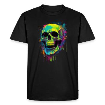 Totenkopf Neon Farben Modern Totenschädel - Männer Premium Bio T-Shirt - Schwarz - Vorne - Nico (187cm)