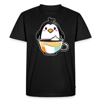 Cute Penguin with Coffee IV - Men's Premium Organic T-Shirt - black - Front - Nico (187cm)