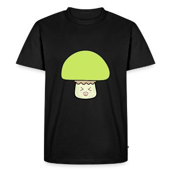 Champignon vert mignon avec visage - T-shirt Premium bio Homme - noir - Devant - Nico (187cm)