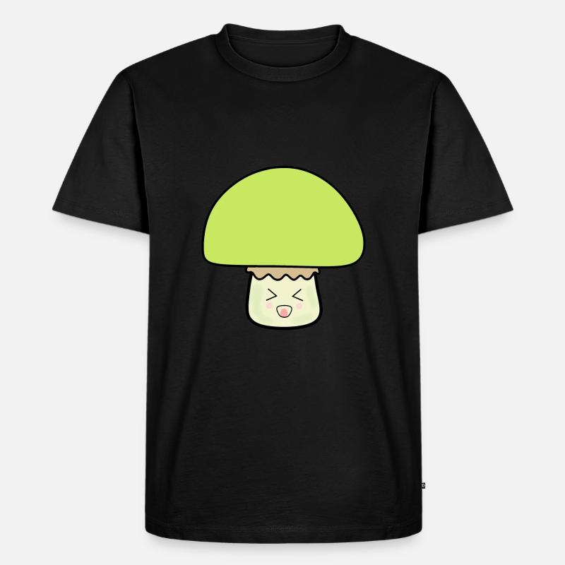Champignon vert mignon avec visage - T-shirt Premium bio Homme - noir