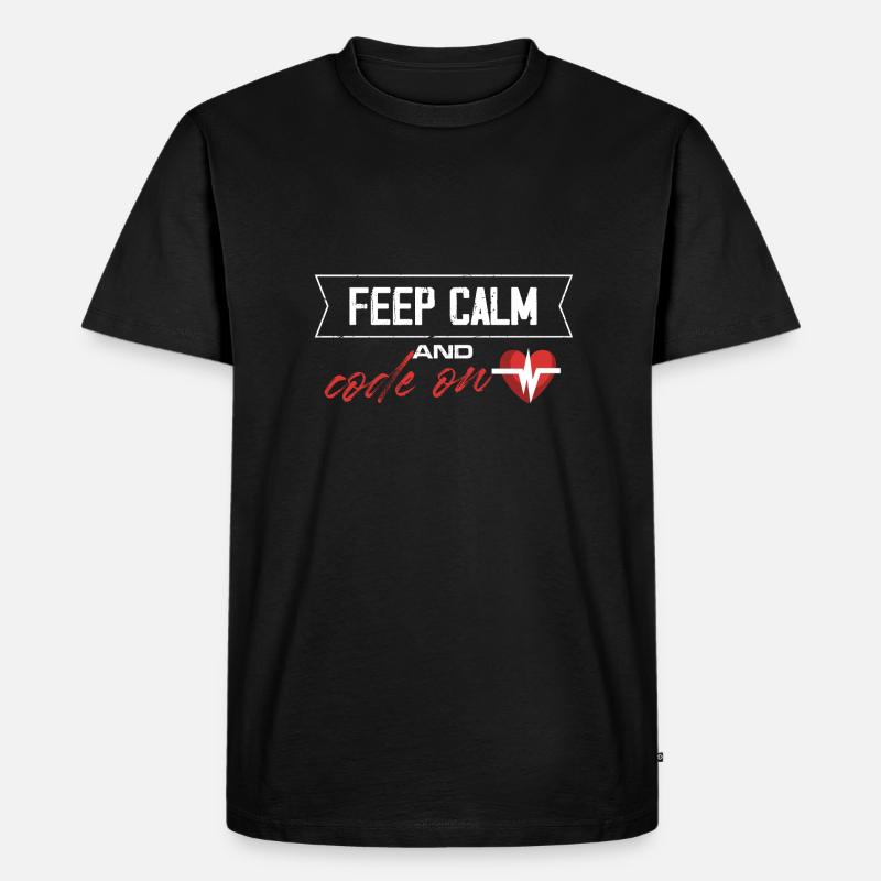 keep calm and code on - Männer Premium Bio T-Shirt - Schwarz