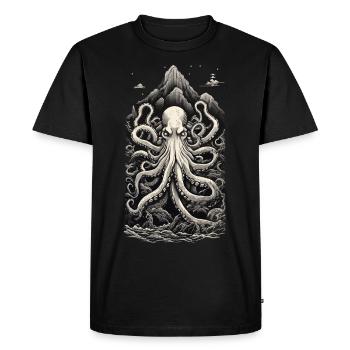 Vintage Kraken Deep Sea & Japan Aesthetic Design - T-shirt Premium bio Homme - noir - Devant - Nico (187cm)