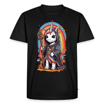 Halloween Unicorn Magician Rainbow and Spell - Men's Premium Organic T-Shirt - black - Front - Nico (187cm)
