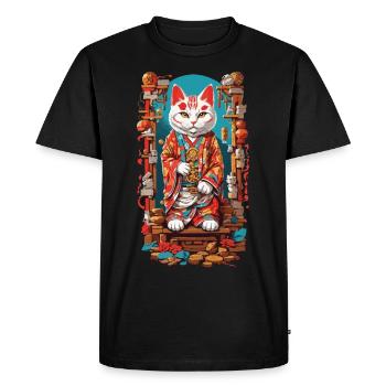 Esthétique Japon chat porte-bonheur chat Design - T-shirt Premium bio Homme - noir - Devant - Nico (187cm)