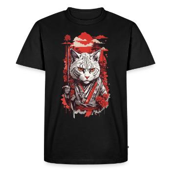 Chat asiatique dans un style de chat japonais rétro - T-shirt Premium bio Homme - noir - Devant - Nico (187cm)