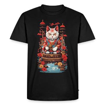 Chat porte-bonheur Vintage Japon chats Art Style - T-shirt Premium bio Homme - noir - Devant - Nico (187cm)