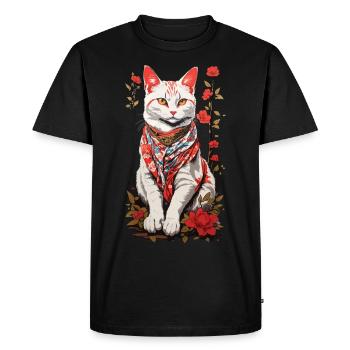 Chat Japonais Chat Mignon Art Chat Design - T-shirt Premium bio Homme - noir - Devant - Nico (187cm)
