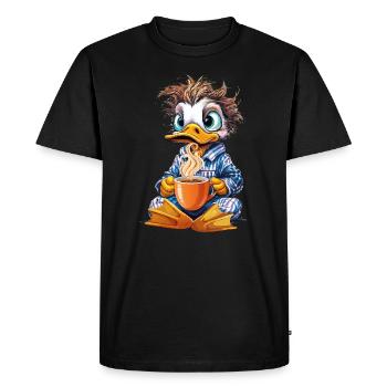 Morning grouch duck with coffee - Men's Premium Organic T-Shirt - black - Front - Nico (187cm)