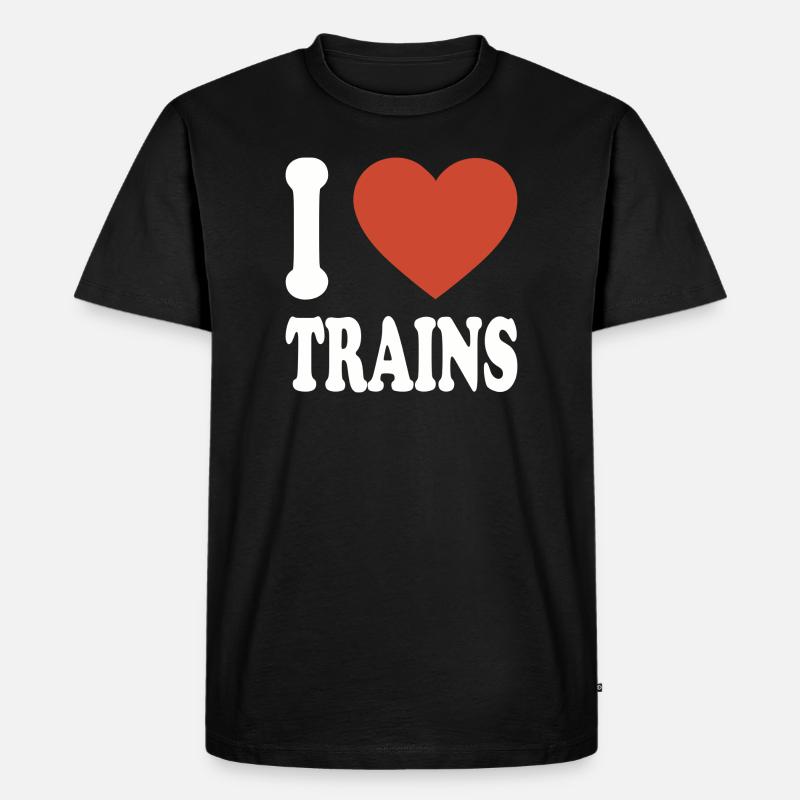 I love trains - Männer Premium Bio T-Shirt - Schwarz