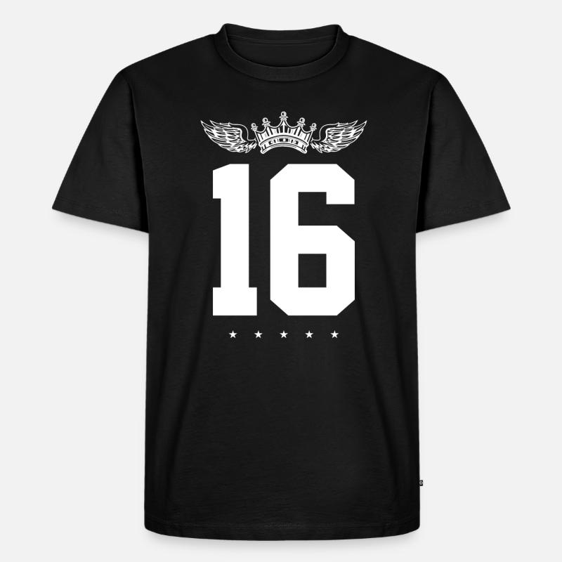16 Zahl Krone - Männer Premium Bio T-Shirt - Schwarz