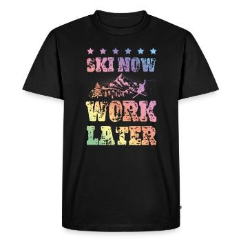 Ski now work later - Men's Premium Organic T-Shirt - black - Front - Nico (187cm)