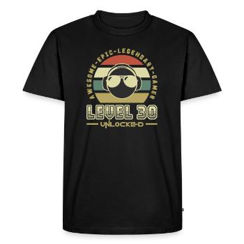 Level 30 - Men's Premium Organic T-Shirt - black - Front - Nico (187cm)