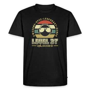Level 37 - Men's Premium Organic T-Shirt - black - Front - Nico (187cm)