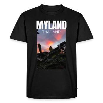 Sonnenuntergang - MyLand Thailand - Männer Premium Bio T-Shirt - Schwarz - Vorne - Nico (187cm)