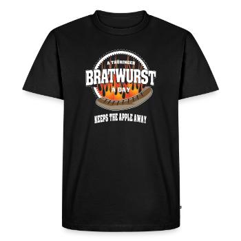 A thüringer Bratwurst a day keeps the apple away - Men's Premium Organic T-Shirt - black - Front - Nico (187cm)