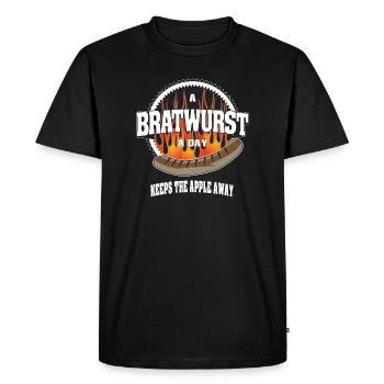 A Bratwurst a day keeps the apple away - Men's Premium Organic T-Shirt - black - Front - Nico (187cm)