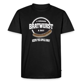 A thüringer Bratwurst a day keeps the apple away - Men's Premium Organic T-Shirt - black - Front - Nico (187cm)