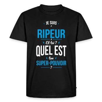 Je suis ripeur - Super-pouvoir - T-shirt Premium bio Homme - noir - Devant - Nico (187cm)