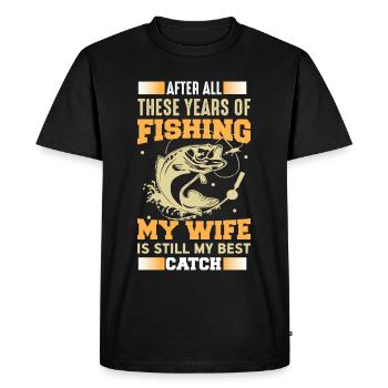 Ma femme est la meilleure pêcheuse à la pêche - T-shirt Premium bio Homme - noir - Devant - Nico (187cm)