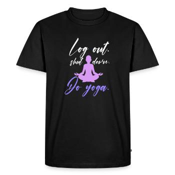 log out shut down yoga design for a yoga follower - Men's Premium Organic T-Shirt - black - Front - Nico (187cm)