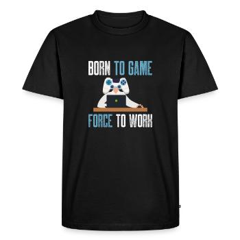Born to Game forcé de travailler Concevoir pour un jeu vidéo - T-shirt Premium bio Homme - noir - Devant - Nico (187cm)