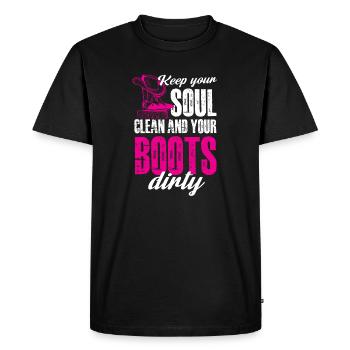 Gardez votre âme propre et vos bottes sales - T-shirt Premium bio Homme - noir - Devant - Nico (187cm)