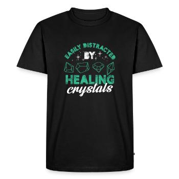 Facilement distrait par les cristaux de guérison Chalra - T-shirt Premium bio Homme - noir - Devant - Nico (187cm)