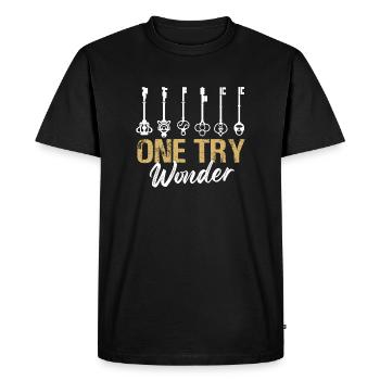 Un essai Wonder Puzzle Room Escape Game - T-shirt Premium bio Homme - noir - Devant - Nico (187cm)