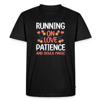 Running on love patience and Doula magic - Men's Premium Organic T-Shirt - black - Front - Nico (187cm)