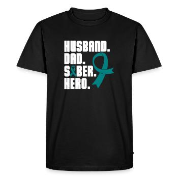Mari Papa Héros sobre Addiction Recovery - T-shirt Premium bio Homme - noir - Devant - Nico (187cm)