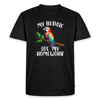 My Budgie Ate My Homework Tropical Bird Parrot Pet - Men's Premium Organic T-Shirt - black - Front - Nico (187cm)