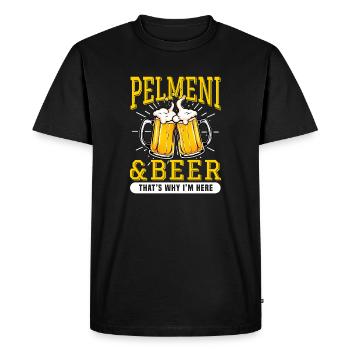 Pelmeni et la bière, c’est pourquoi je suis ici - T-shirt Premium bio Homme - noir - Devant - Nico (187cm)