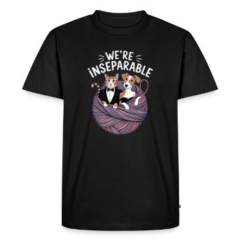 Chat mignon et chien design inséparable - T-shirt Premium bio Homme - noir - Devant - Nico (187cm)