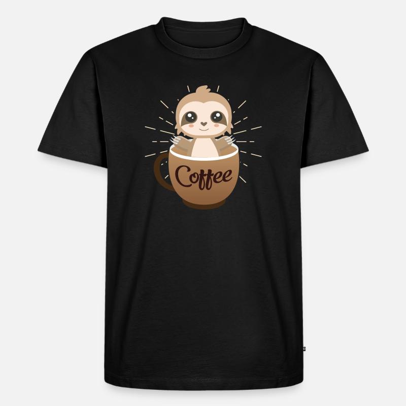 Faultier Kaffee Design - Männer Premium Bio T-Shirt - Schwarz