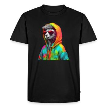 Llama with Sunglasses Colorful Cool Alpaca Llama - Men's Premium Organic T-Shirt - black - Front - Nico (187cm)