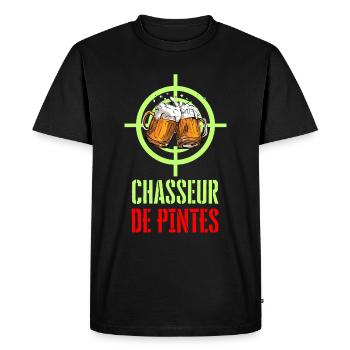 Chasseur de Pintes - Apéro Bière Chasse et Humour - T-shirt Premium bio Homme - noir - Devant - Nico (187cm)