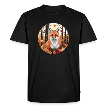 Équinoxe d'Automne : Renard et Feuilles Dorées - T-shirt Premium bio Homme - noir - Devant - Nico (187cm)