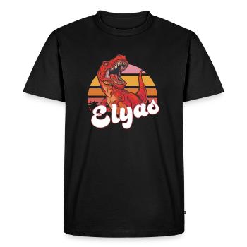ELYAS - Beau prénom de garçon avec T-REX Dino - T-shirt Premium bio Homme - noir - Devant - Nico (187cm)