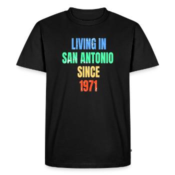 Rétro Vintage vivant à San Antonio depuis 1971 - T-shirt Premium bio Homme - noir - Devant - Nico (187cm)