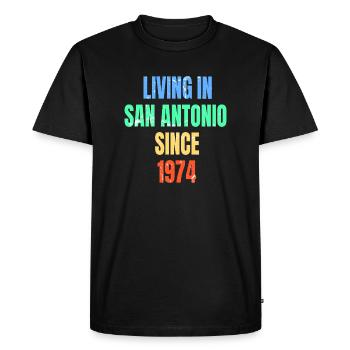 Retro Vintage Living In San Antonio Since 1974 - Men's Premium Organic T-Shirt - black - Front - Nico (187cm)
