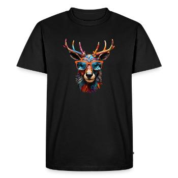 Cerf avec lunettes de soleil, animal de pouvoir, costume traditionnel, fête du village - T-shirt Premium bio Homme - noir - Devant - Nico (187cm)