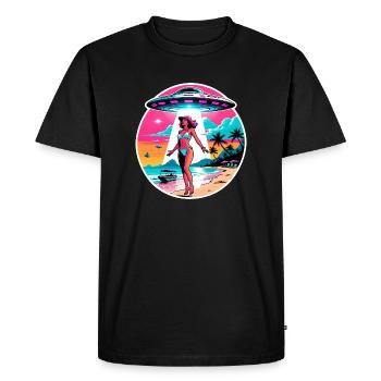 Beach girl is abducted by UFO. - Men's Premium Organic T-Shirt - black - Front - Nico (187cm)