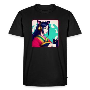 Mignonne anime manga fille avec chats et écouteurs - T-shirt Premium bio Homme - noir - Devant - Nico (187cm)