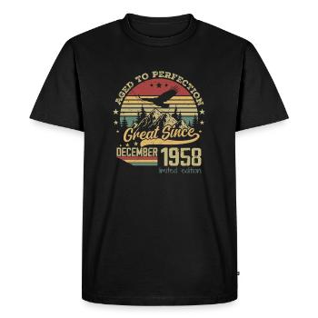66 years old Aged to Perfection born: December 1958 - Men's Premium Organic T-Shirt - black - Front - Nico (187cm)