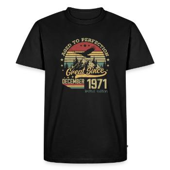 53 years old Aged to Perfection born: December 1971 - Men's Premium Organic T-Shirt - black - Front - Nico (187cm)