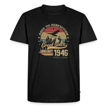 78 years old Aged to perfection born: January 1946 - Men's Premium Organic T-Shirt - black - Front - Nico (187cm)