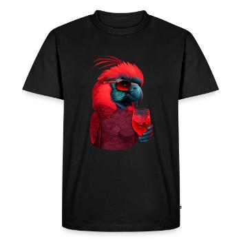 Perroquet ara rouge avec boisson et verres funky - T-shirt Premium bio Homme - noir - Devant - Nico (187cm)