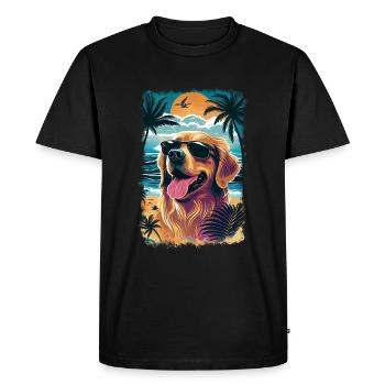 Golden retriever with sunglasses on the beach - Men's Premium Organic T-Shirt - black - Front - Nico (187cm)