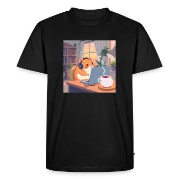 Chill Lofi Hamster – Cozy Anime-Style Desk Scene - Men's Premium Organic T-Shirt - black - Front - Nico (187cm)