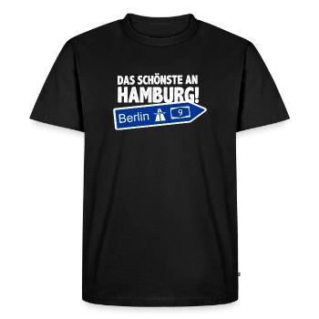 BERLIN DAS SCHÖNSTE AN HAMBURG - Männer Premium Bio T-Shirt - Schwarz - Vorne - Nico (187cm)